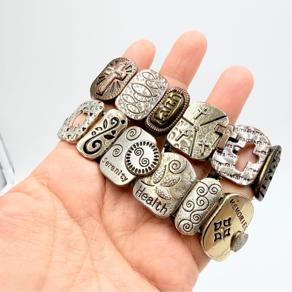 Vintage Faith Hope Love Stretch Bracelet Two Sets Inspirational Metal Charm